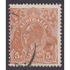 Australian  King George V  5d Brown   Wmk  C of A  Plate Variety 3L25